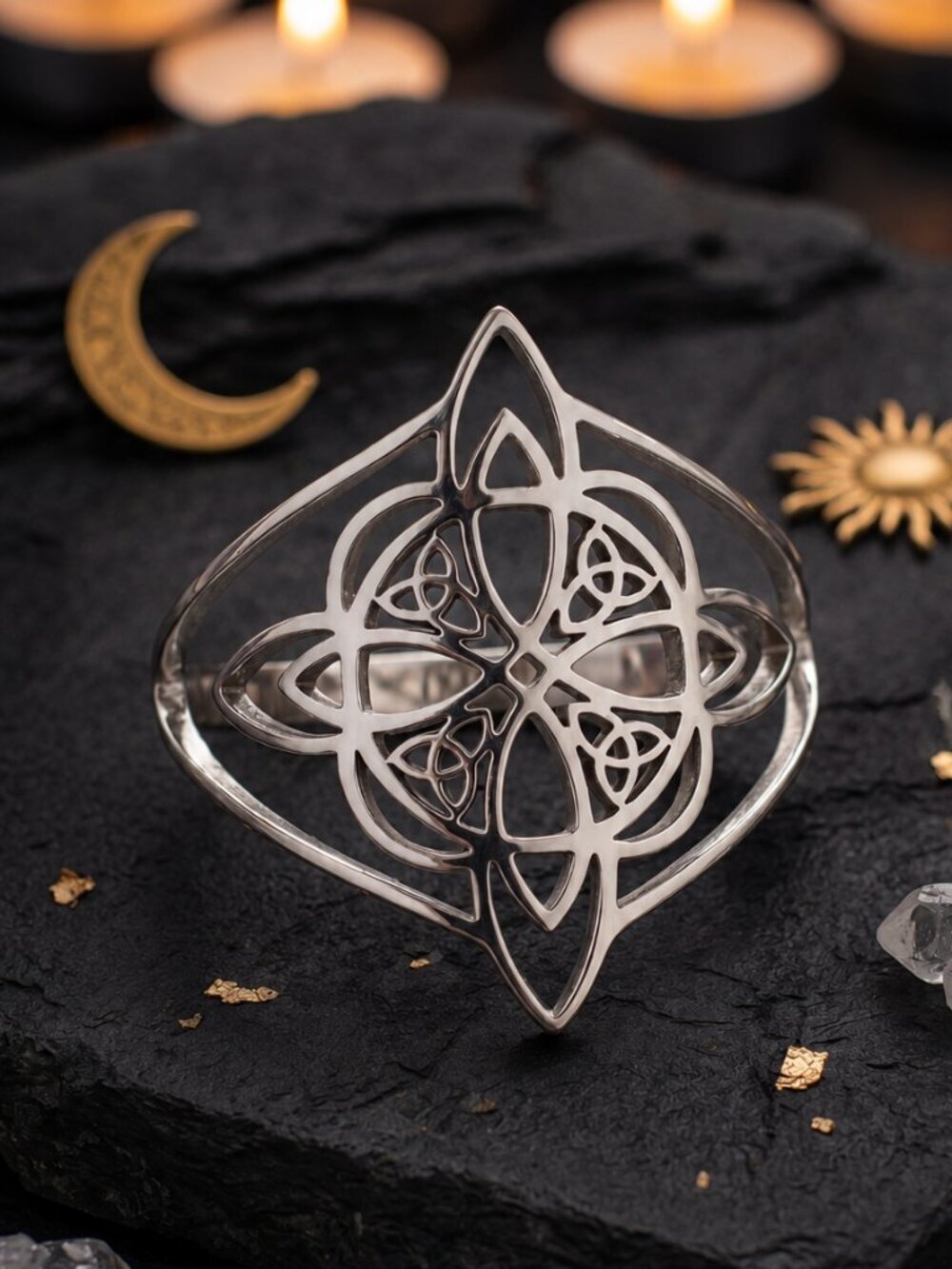 Silver Witches Knot Ring Stainless Steel Celtic Knot Witchy Statement Size 9